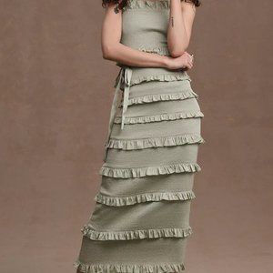 V. Chapman Lily Ruched & Ruffled Stretch Midi Dress -Sage